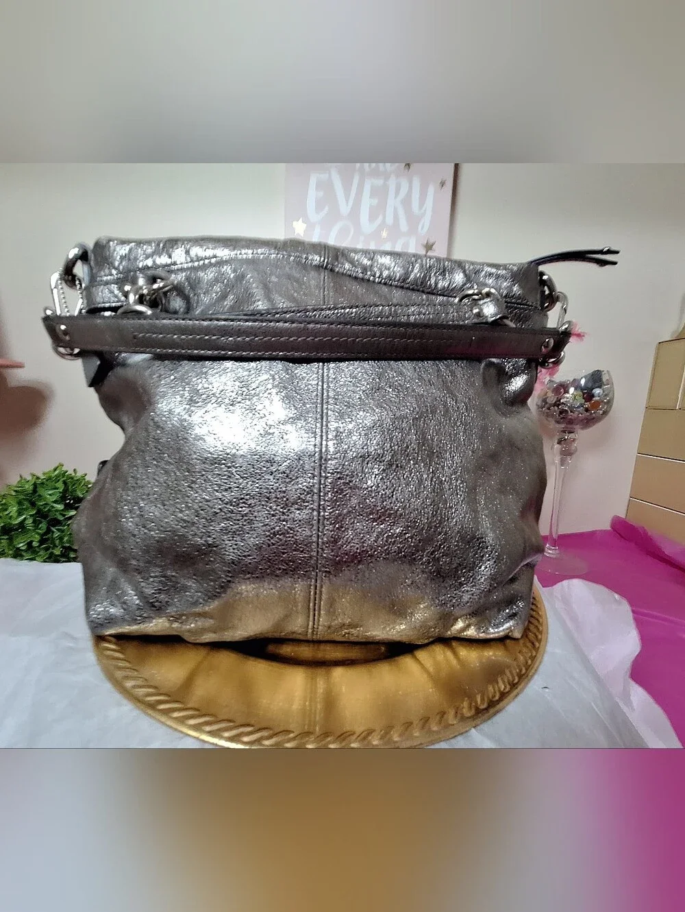 ✨🖤 COACH BROOKE METALLIC PEWTER LEATHER HOBO ✨🖤